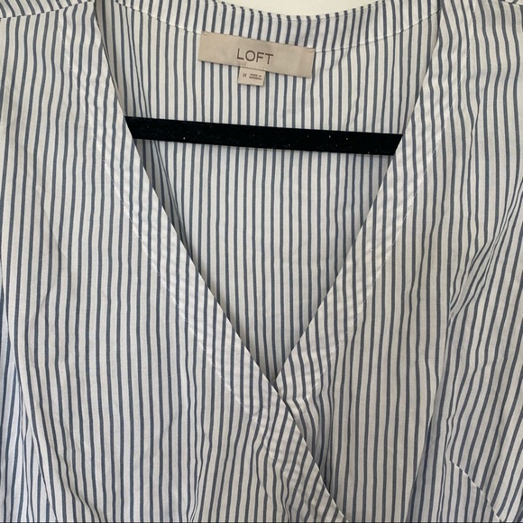 NWOT Loft Long Sleeve Wrap Peplum Striped Blouse BLUE/WHITE - SIZE M - Picture 7 of 11